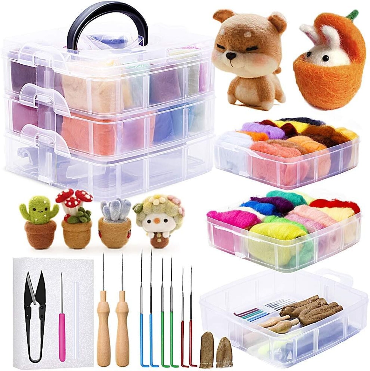 Needle Felting Kit, 24 Colors Wool Roving (5g/Color), Complete Needle Felting Starter Kit with Needle Felting Supplies Wool Fibre Spinning Craft Felting Kits for Beginners